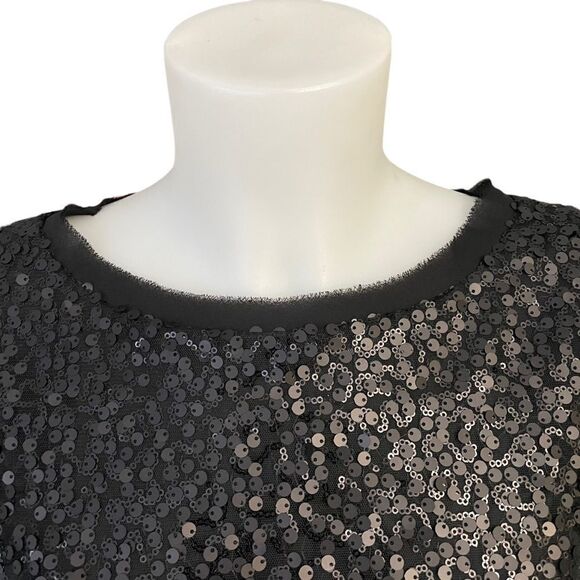 Vince Camuto Black Fully Sequinned Mini Evening/ Casual Dress Frayed Trims Sz 4 - Picture 6 of 10